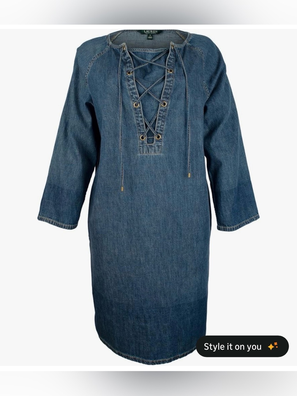 Vintage Lauren Ralph Lauren Blue Denim Lace-Up Shirt Dress